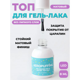 AEROPUFFING, Матовый топ без липкого слоя No-Cleanse Matte LED Top Coat, 8 мл