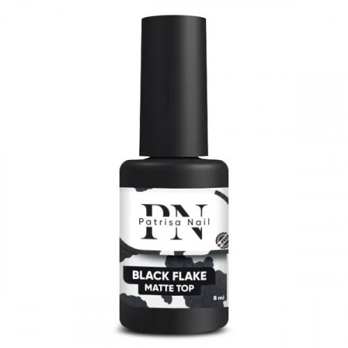 Patrisa Nail, Матовый Топ Black Flake с эффектом скорлупки без л/с, 8 мл